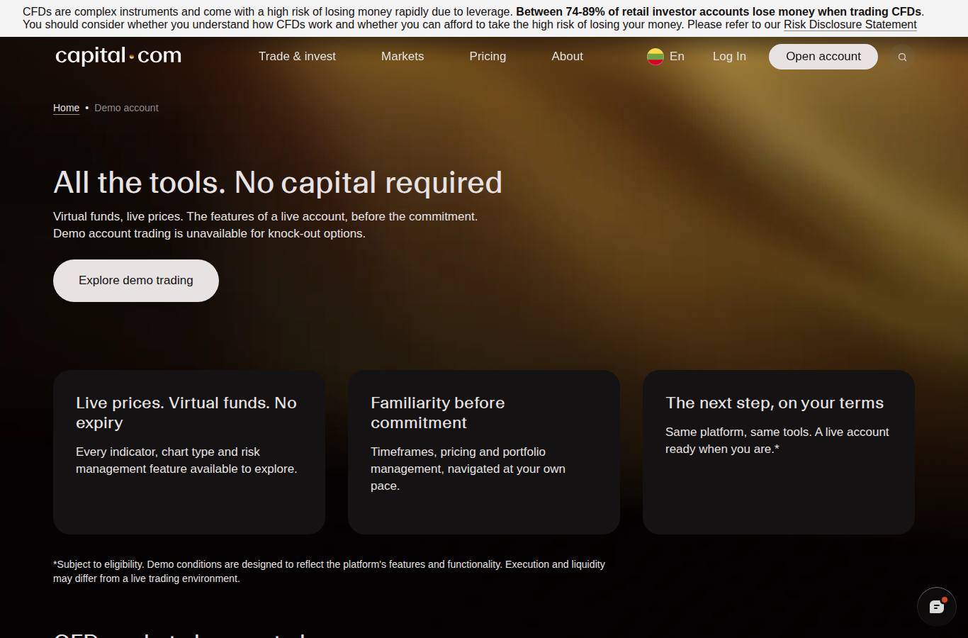 The platform page on the Capital.com website