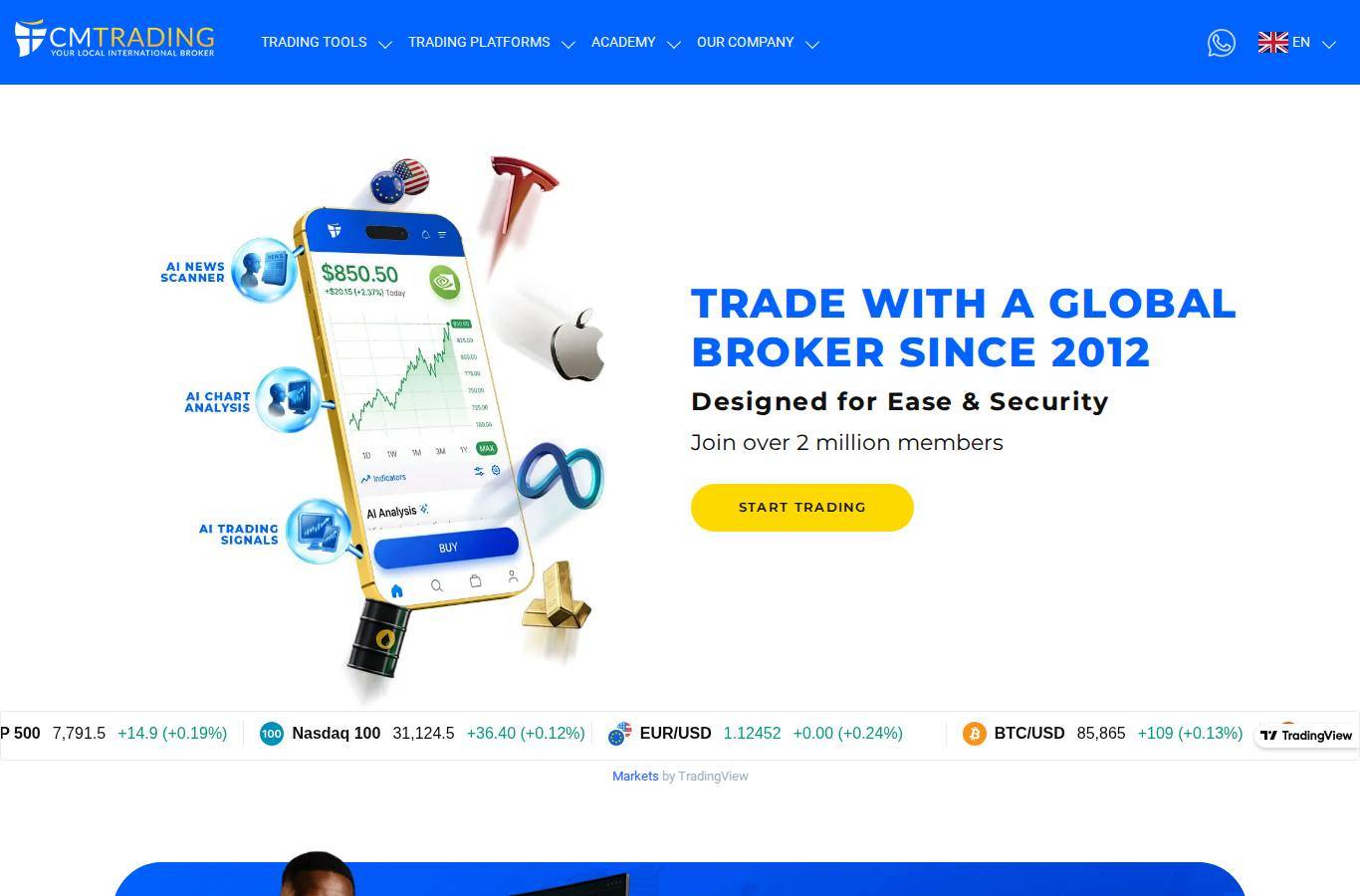 Screenshot of the CMTrading website