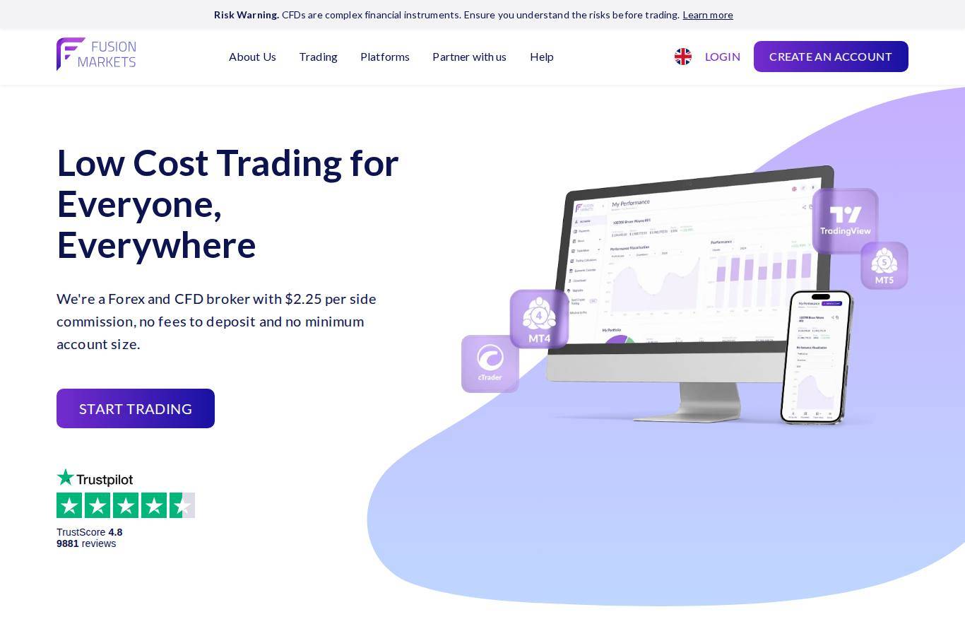 Screenshot of the Fusion Markets website