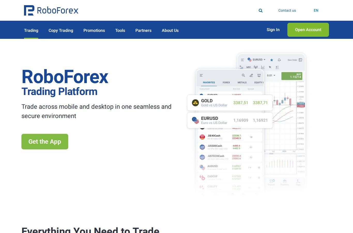 The platform page on the RoboForex website